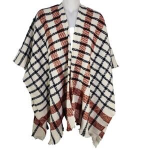 Lincoln Outfitters Women Poncho One Size Shawl Cape Plaid Scarf Finge Multicolor